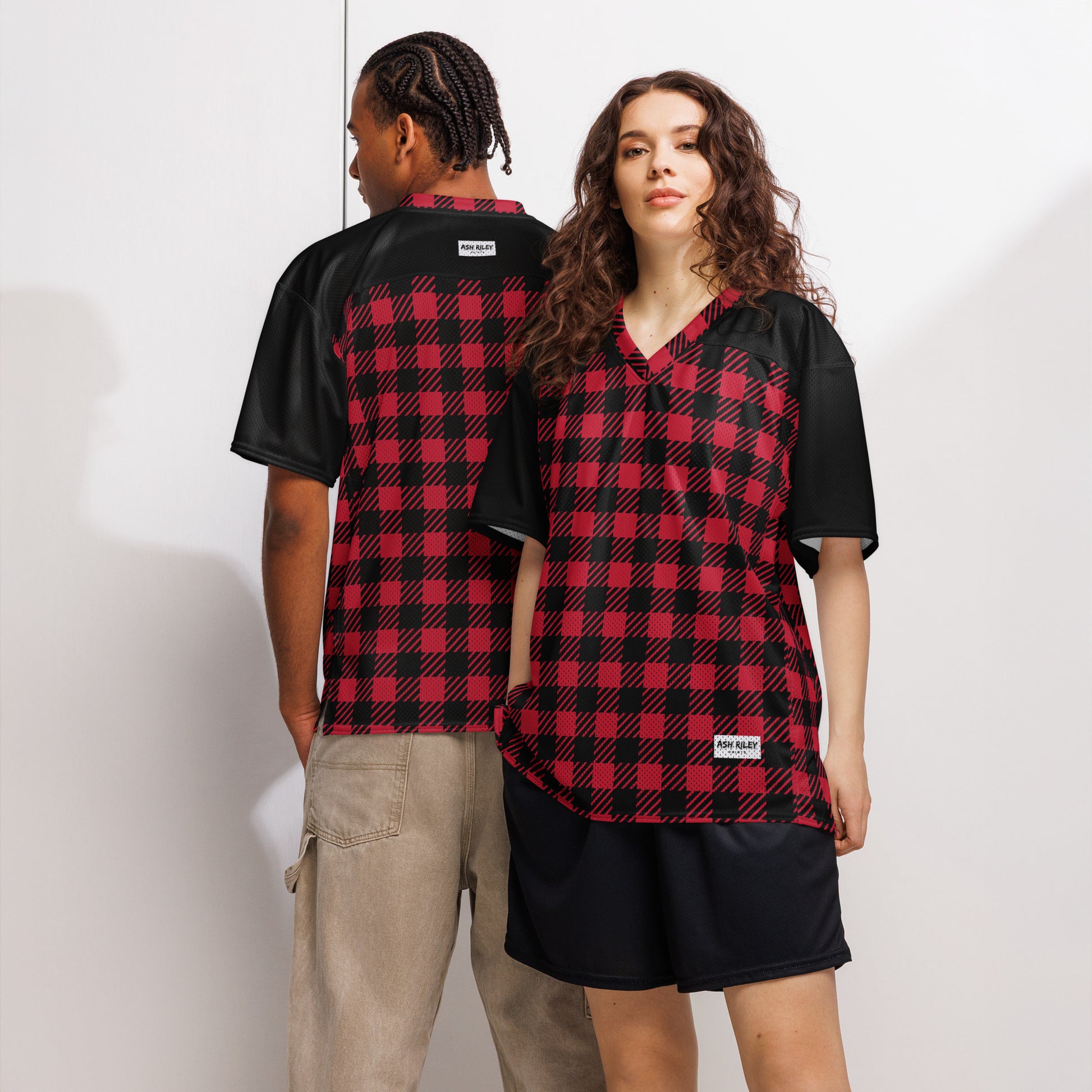 PLAID Red American football jersey - ASHRILEYPRINTS
