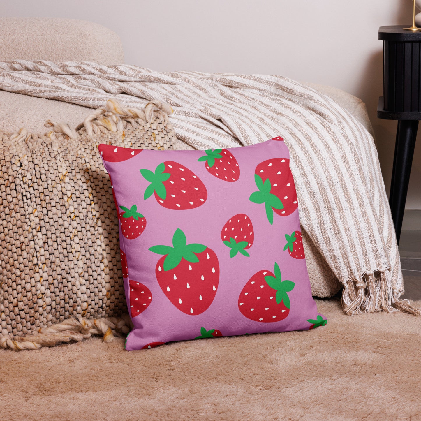 STRAWBERRY Pink Premium Pillow - ASHRILEYPRINTS