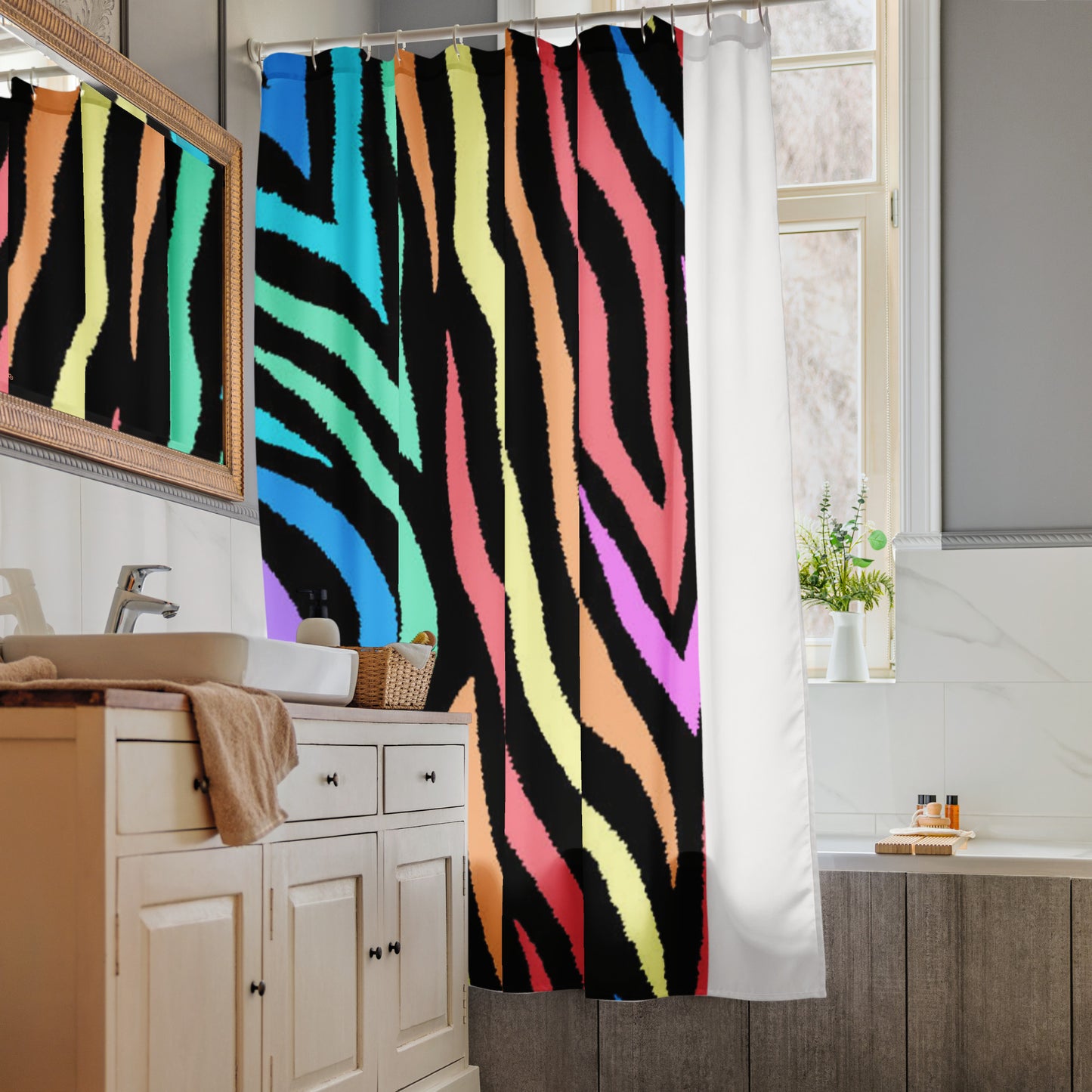 RAINBOW ZEBRA Shower curtain - ASHRILEYPRINTS