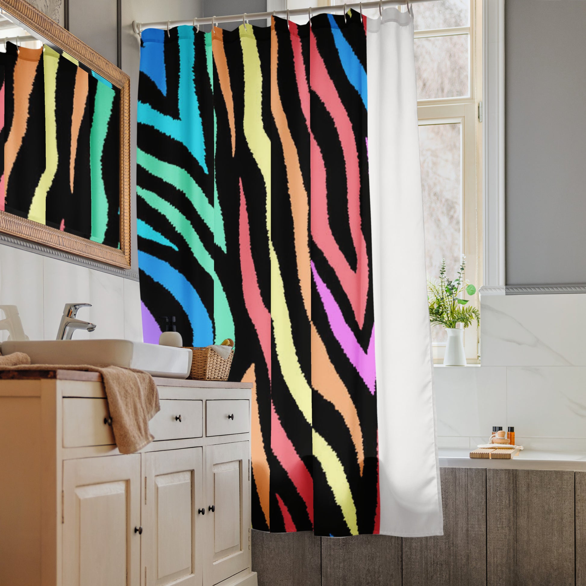 RAINBOW ZEBRA Shower curtain - ASHRILEYPRINTS