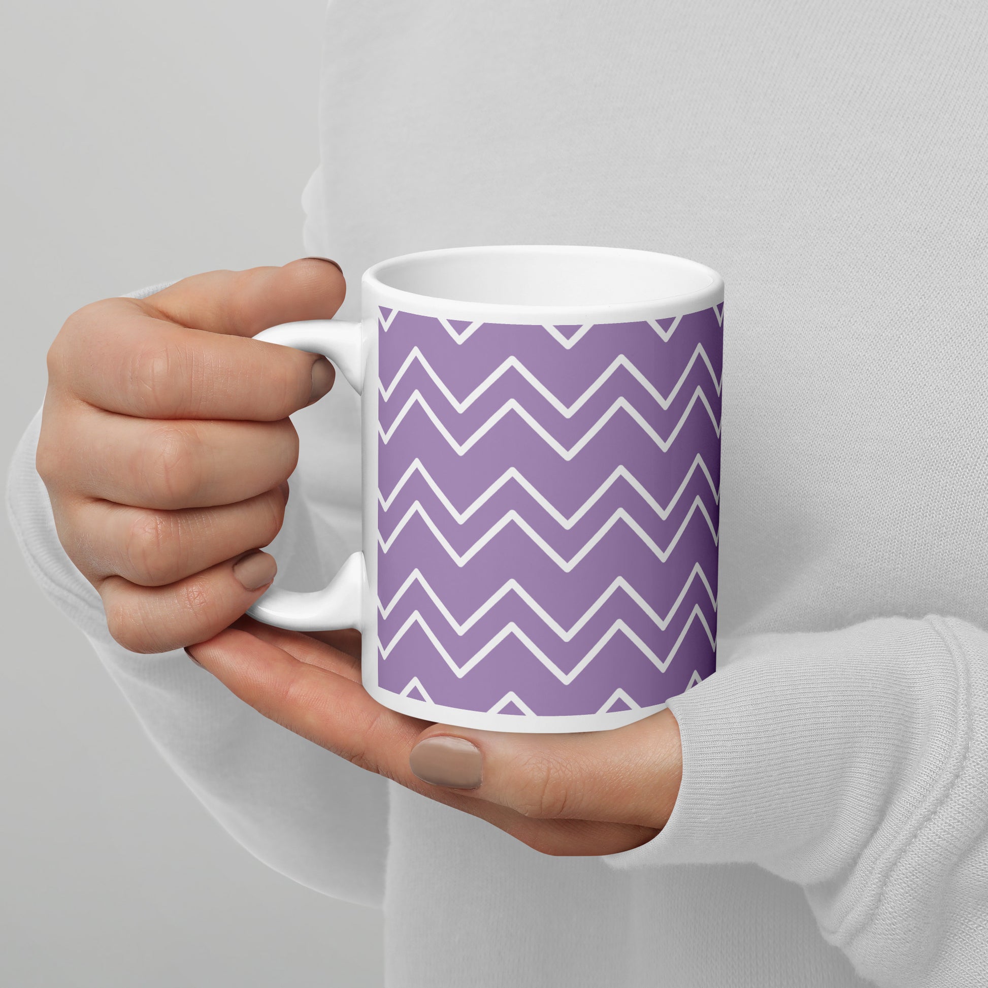 GEOMETRIC Lines Purple White glossy mug - ASHRILEYPRINTS