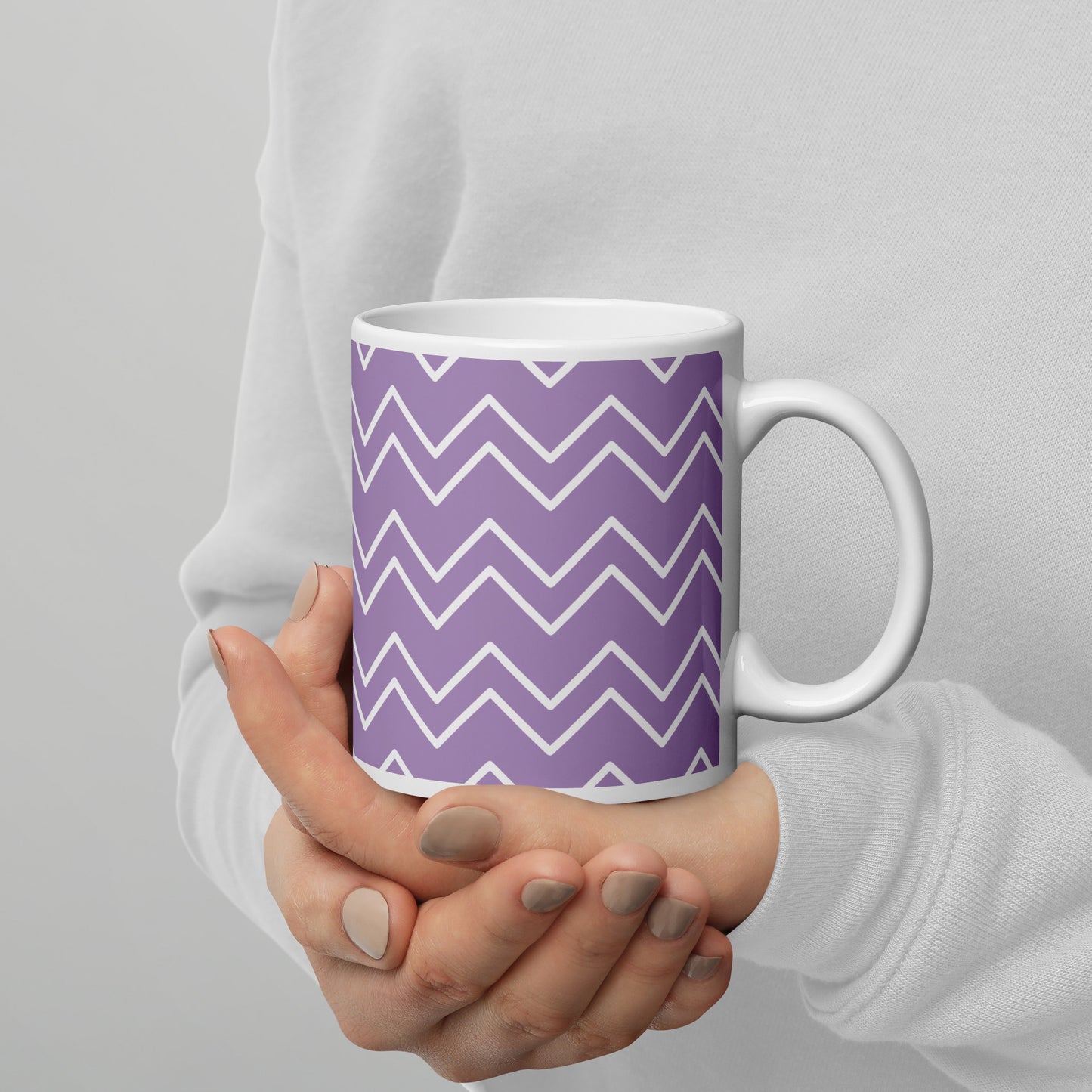 GEOMETRIC Lines Purple White glossy mug - ASHRILEYPRINTS