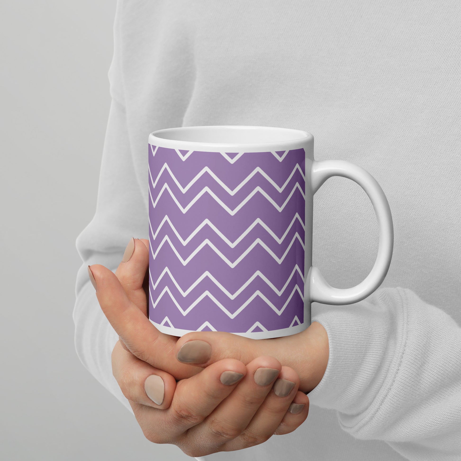 GEOMETRIC Lines Purple White glossy mug - ASHRILEYPRINTS