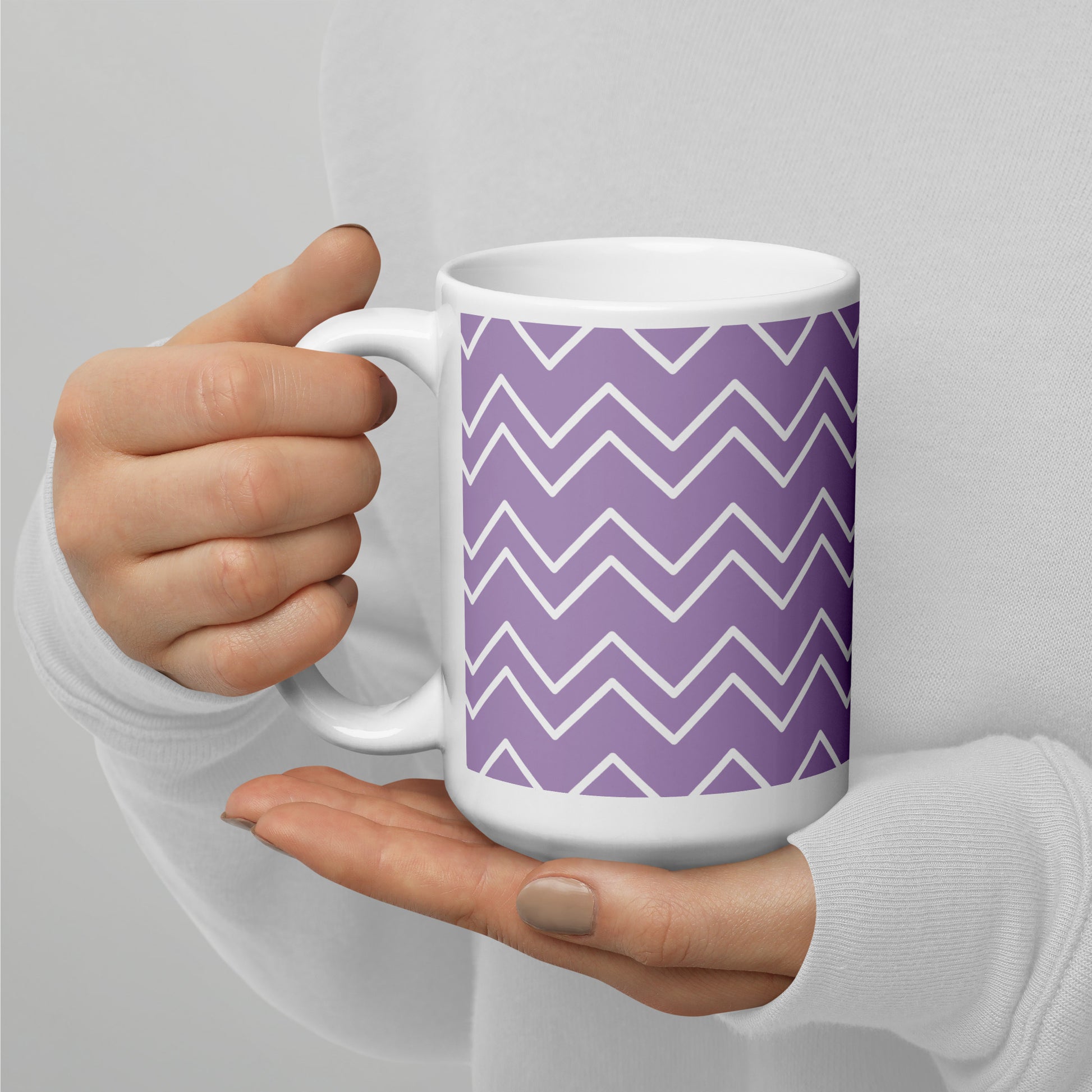 GEOMETRIC Lines Purple White glossy mug - ASHRILEYPRINTS