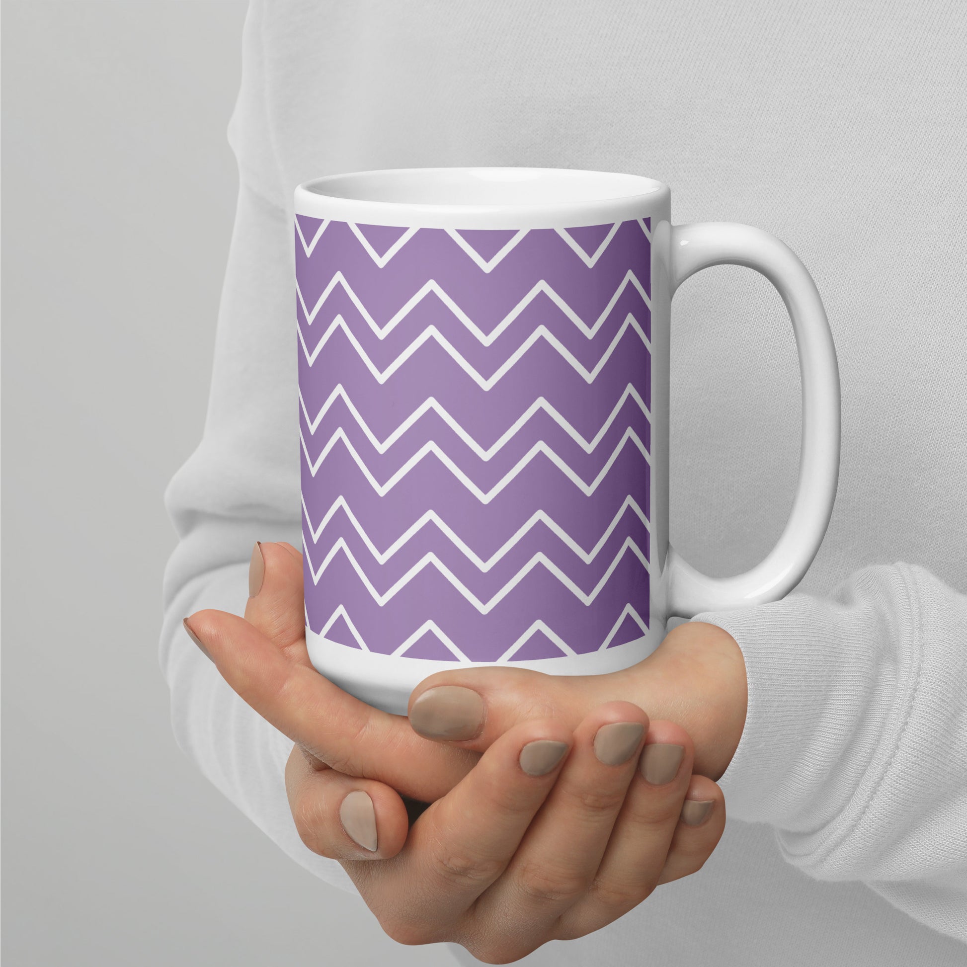 GEOMETRIC Lines Purple White glossy mug - ASHRILEYPRINTS