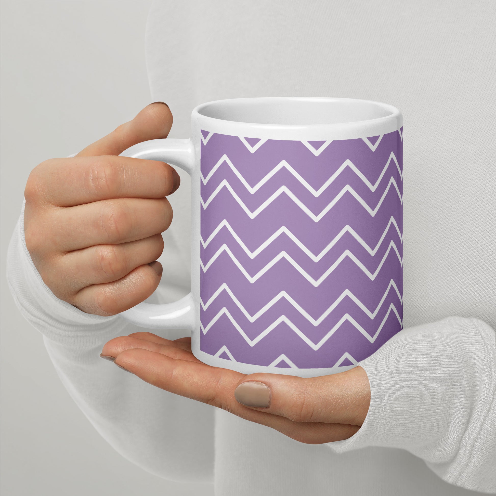 GEOMETRIC Lines Purple White glossy mug - ASHRILEYPRINTS
