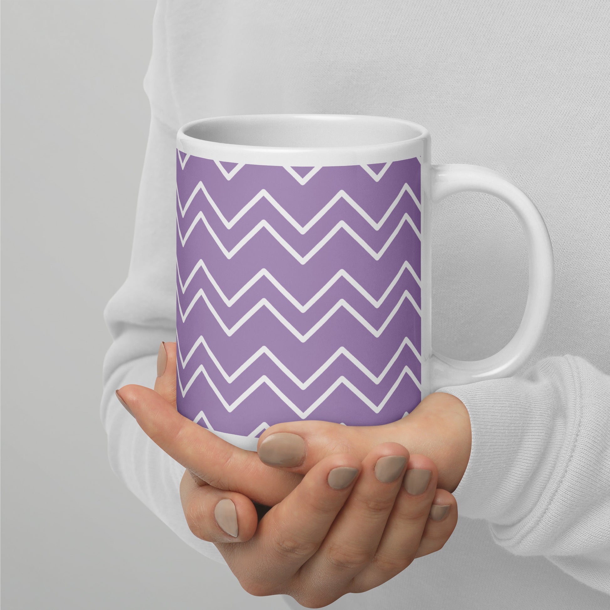 GEOMETRIC Lines Purple White glossy mug - ASHRILEYPRINTS